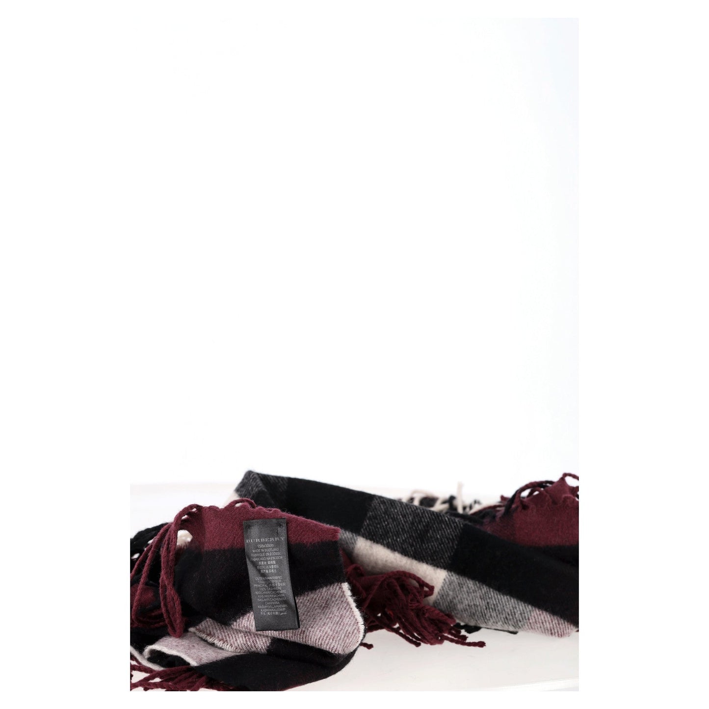 Burberry Check Print Fringed Scarf in Multicolor Wool