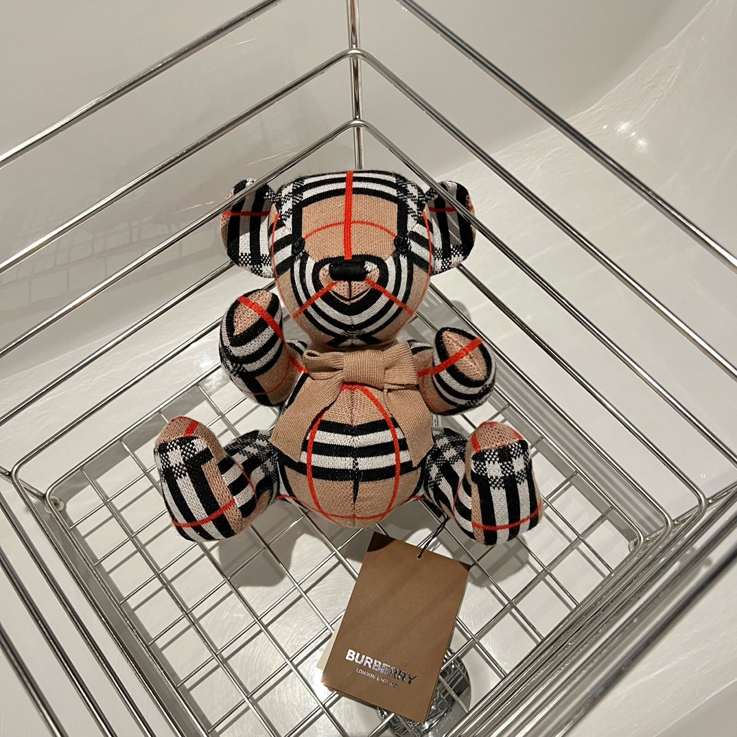 Burberry Inspired Classic Plaid Thomas Bear Style Plush Toy Figurine with Bow Tie - 25cm Tall