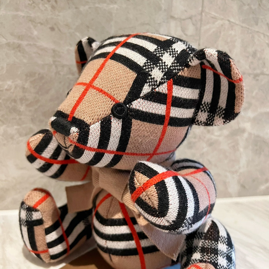 Burberry Inspired Classic Plaid Thomas Bear Style Plush Toy Figurine with Bow Tie - 25cm Tall