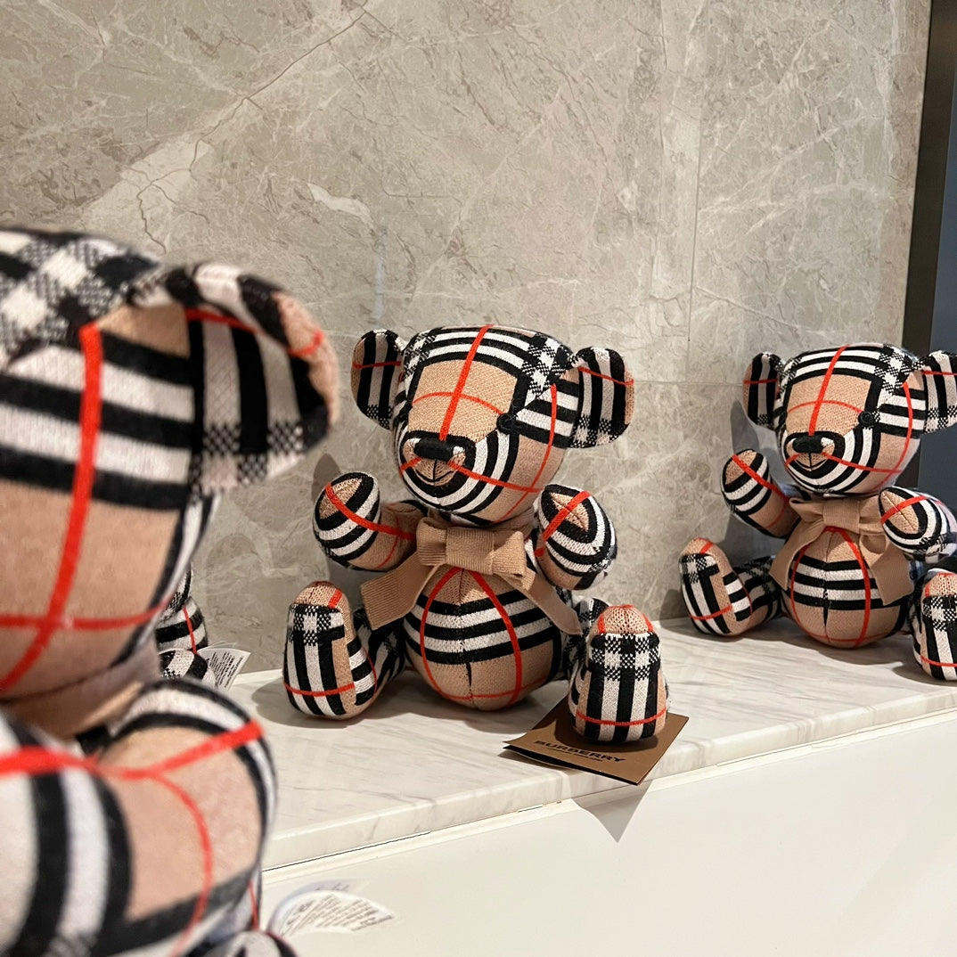 Burberry Inspired Classic Plaid Thomas Bear Style Plush Toy Figurine with Bow Tie - 25cm Tall