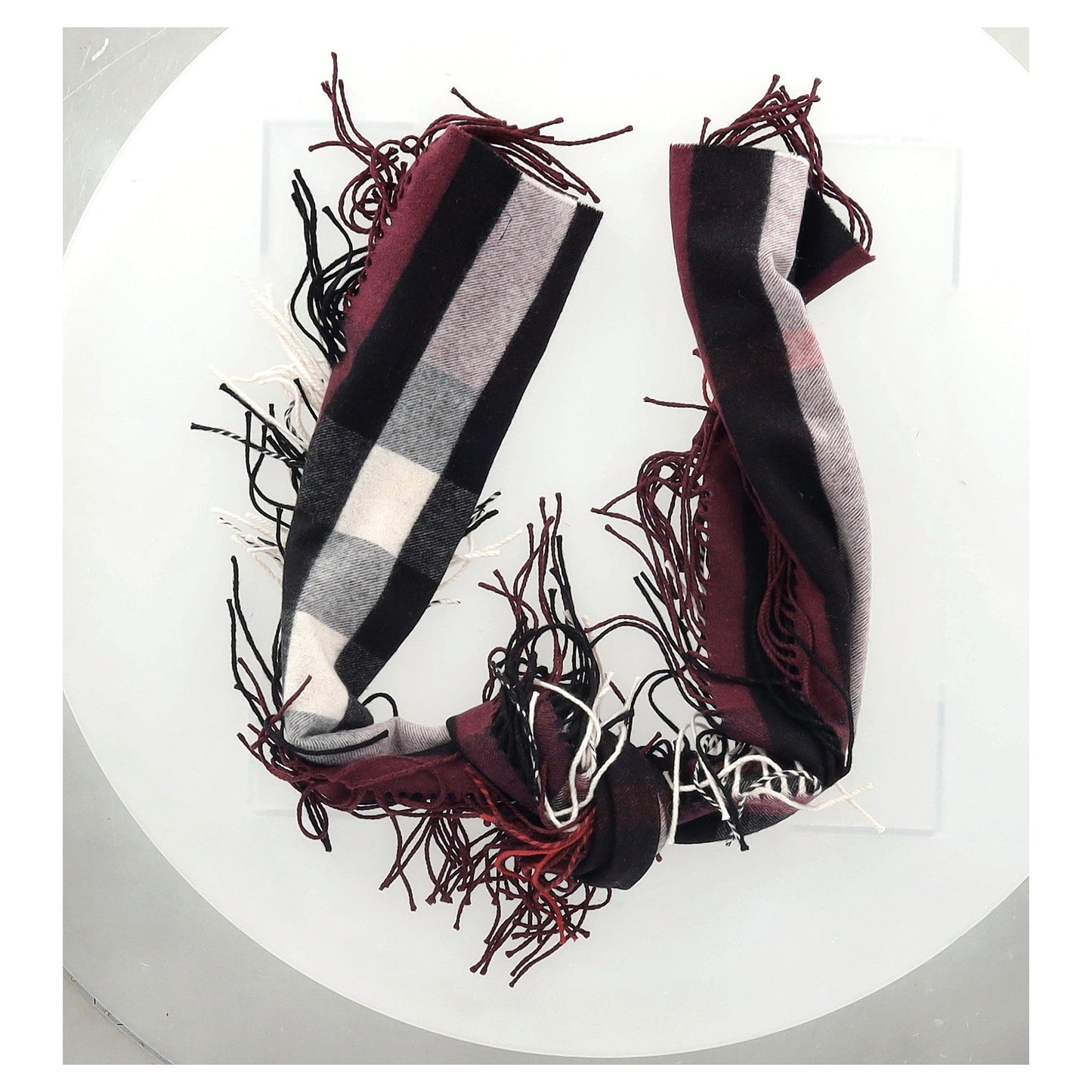 Burberry Check Print Fringed Scarf in Multicolor Wool