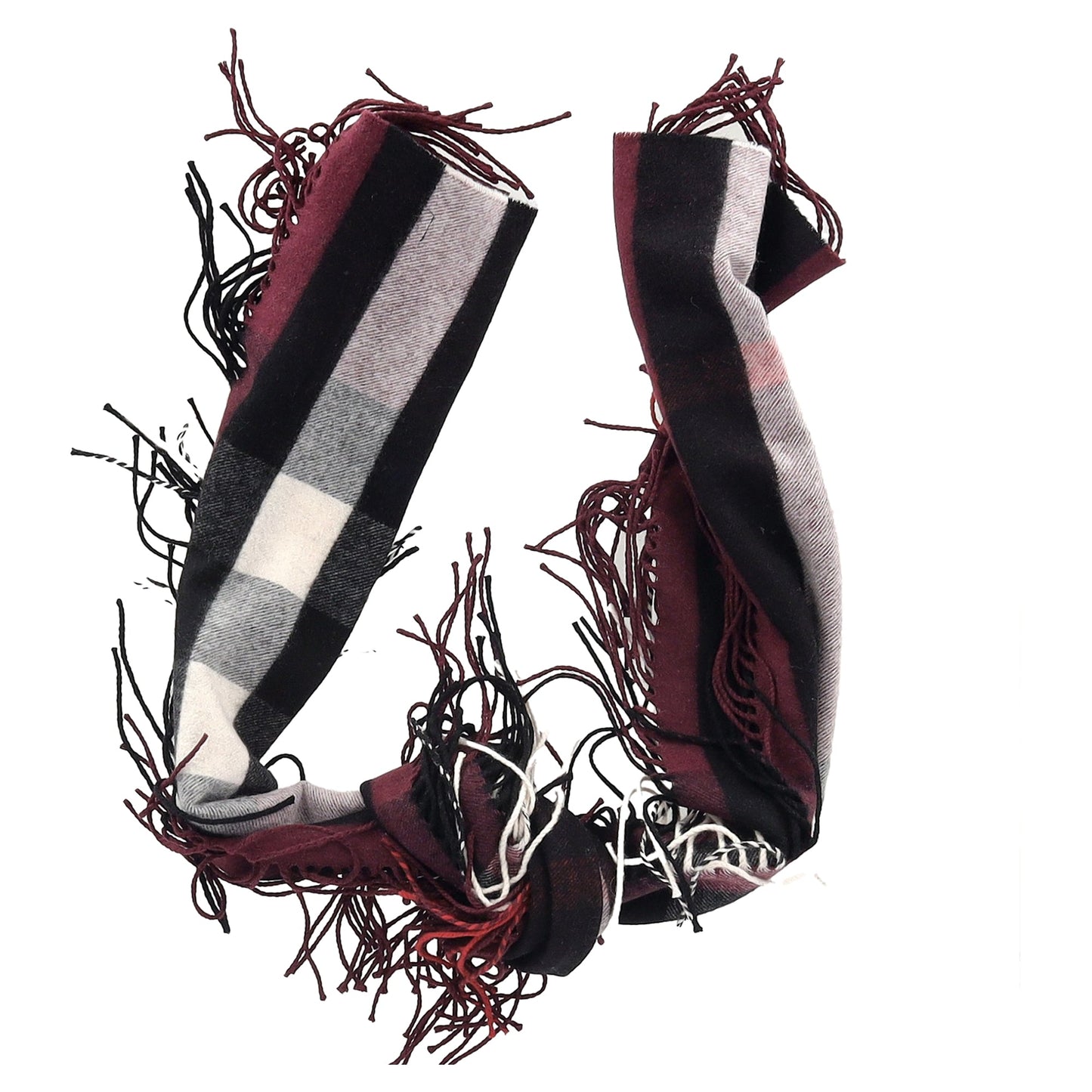Burberry Check Print Fringed Scarf in Multicolor Wool