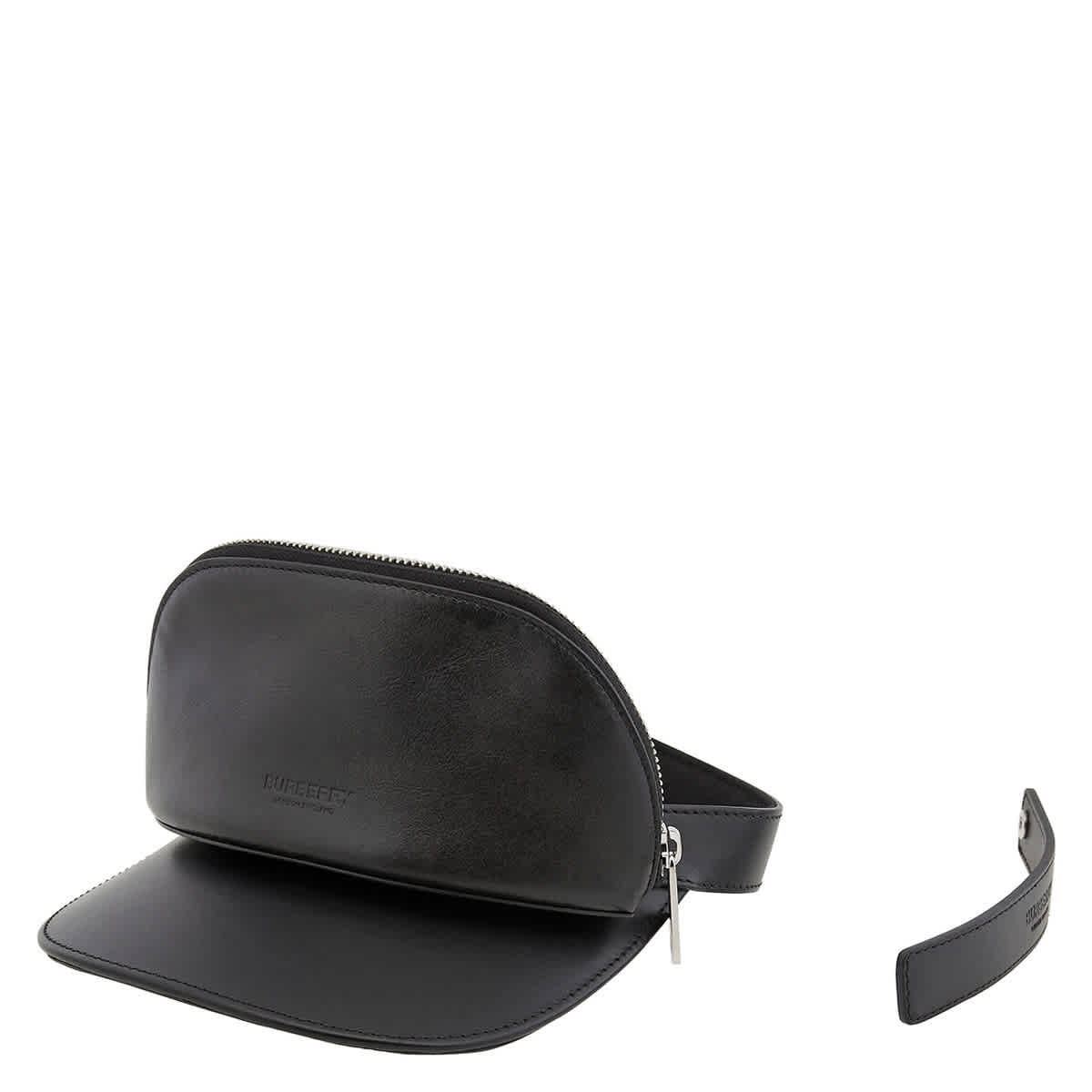 Burberry Black Leather Zip-Pocket Visor
