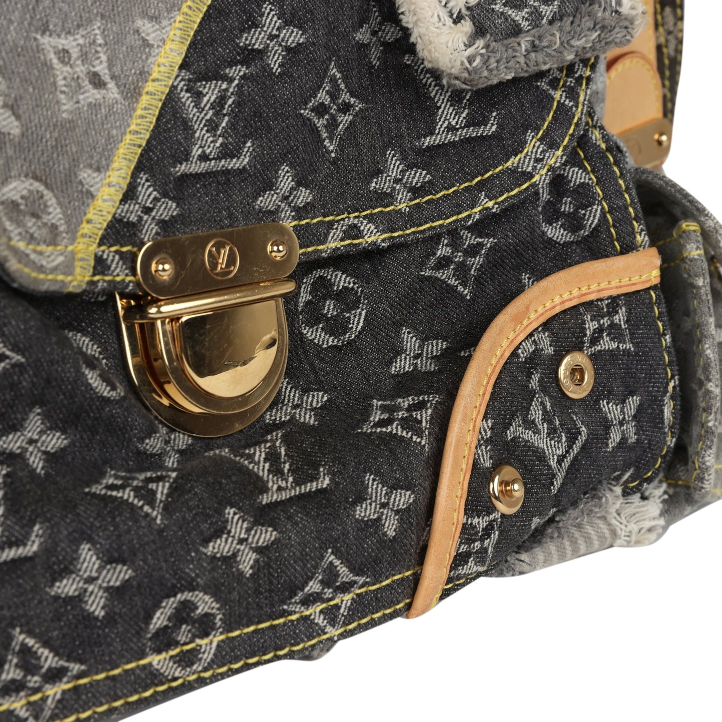 Pre-owned Louis Vuitton Patchwork Bowly Bag Grey Monogram Denim Gold Hardware