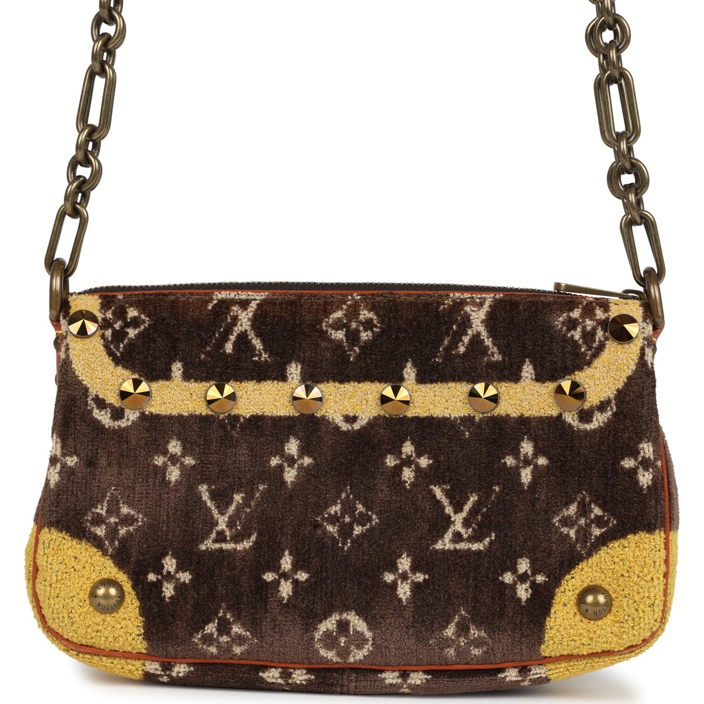 Vintage Louis Vuitton Trompe L'Oeil Pochette Brown and Yellow Velvet Brass Hardware
