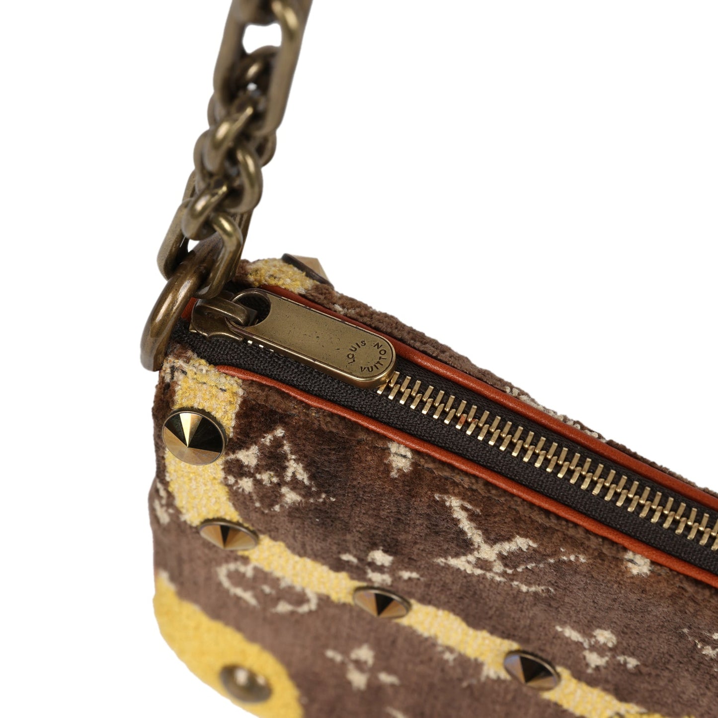 Vintage Louis Vuitton Trompe L'Oeil Pochette Brown and Yellow Velvet Brass Hardware