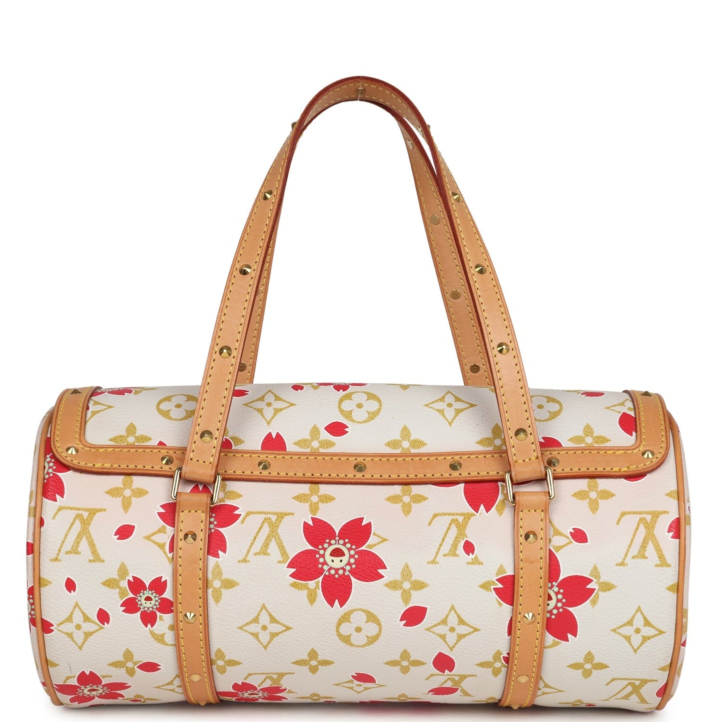 Vintage Louis Vuitton X Takashi Murakami Cream and Red Cherry Blossom Papillon Gold Hardware