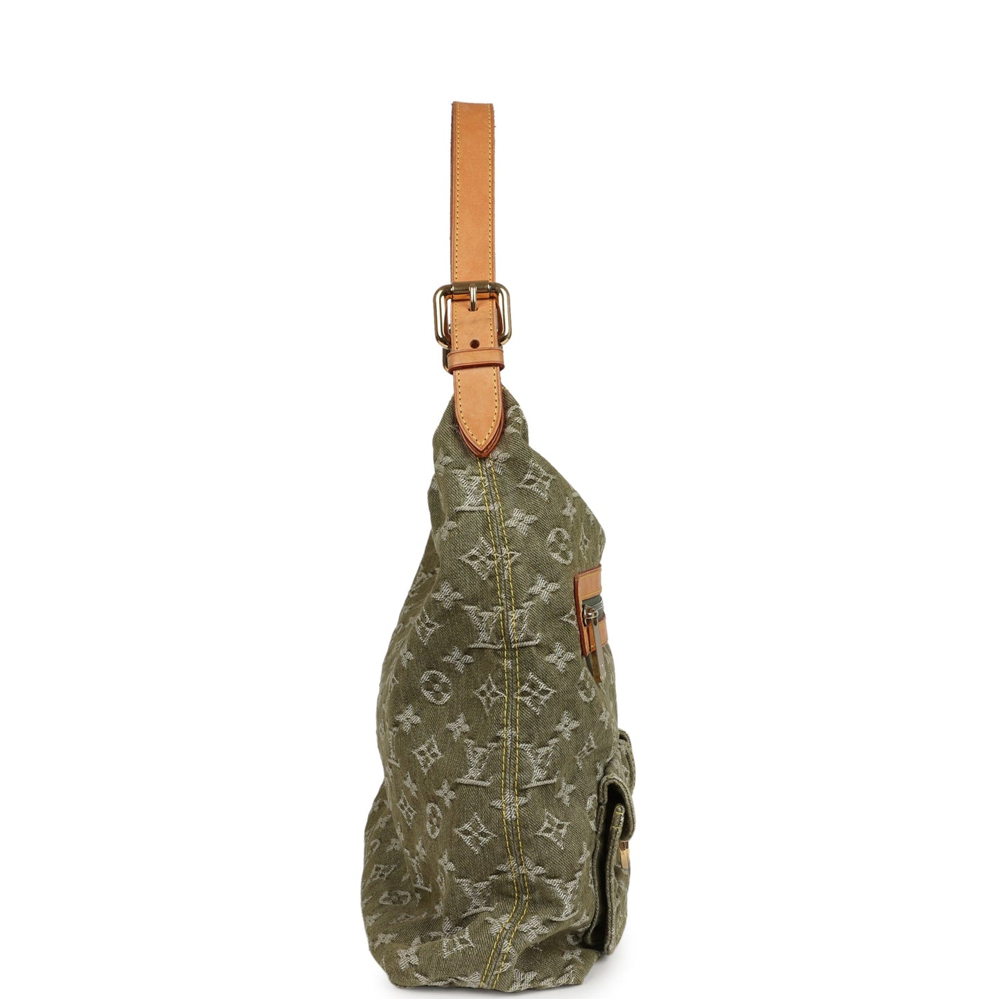 Vintage Louis Vuitton Baggy GM Green Denim Monogram Gold Hardware
