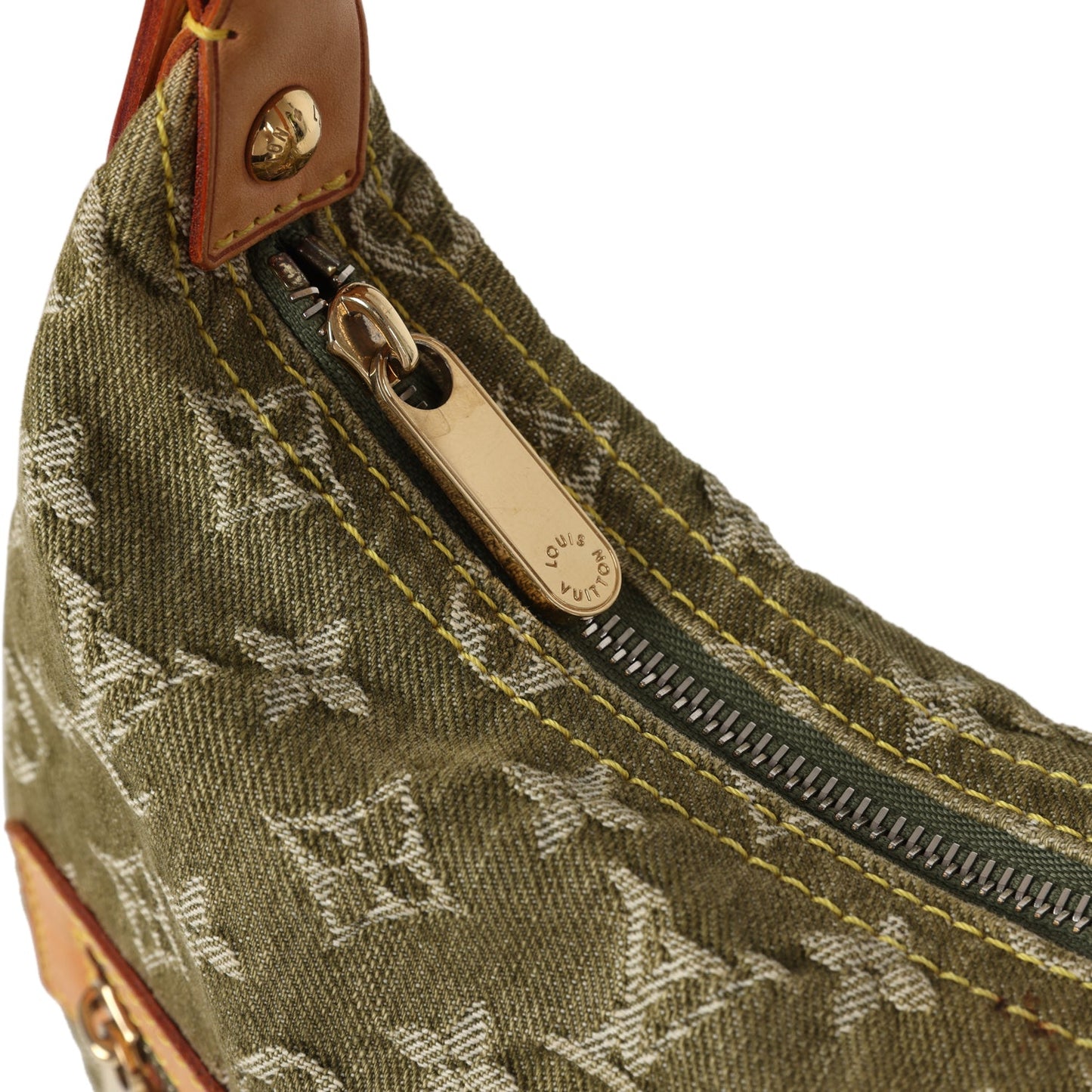 Vintage Louis Vuitton Baggy GM Green Denim Monogram Gold Hardware