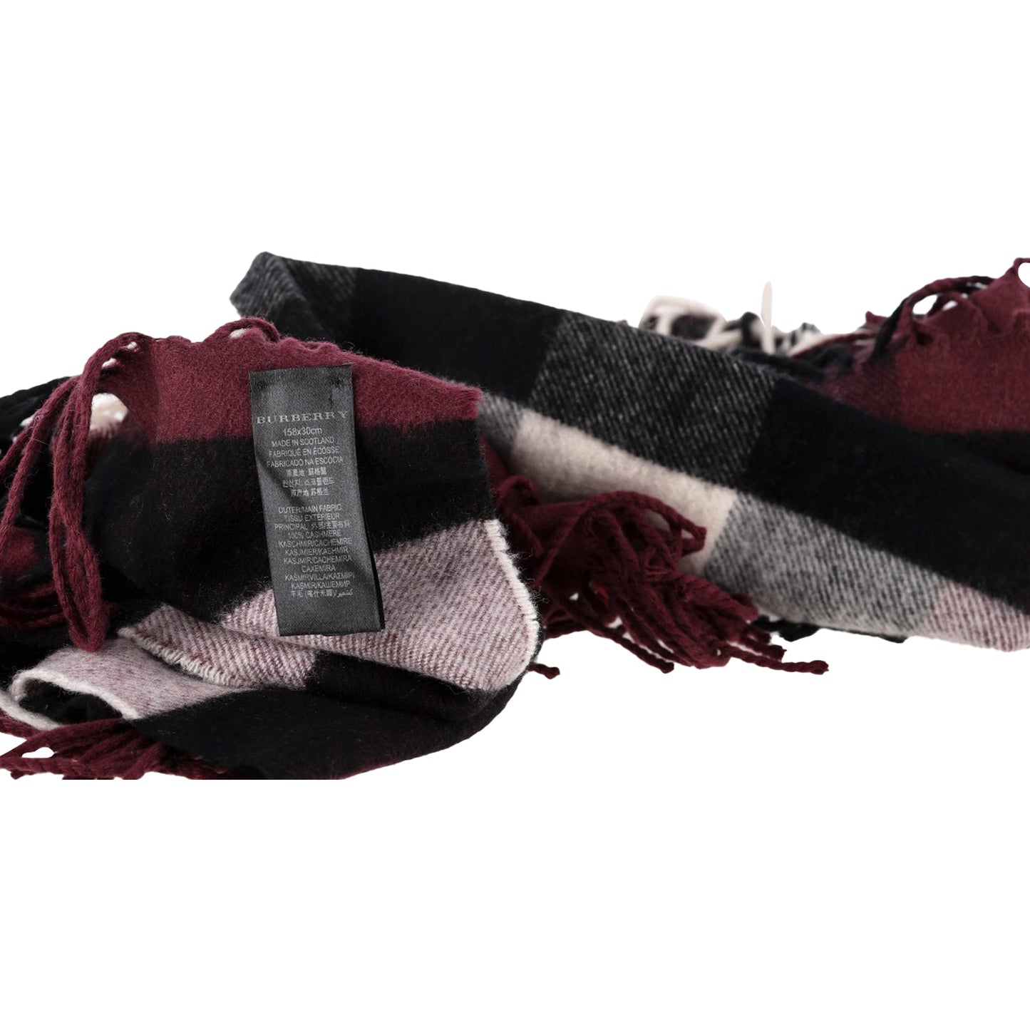 Burberry Check Print Fringed Scarf in Multicolor Wool