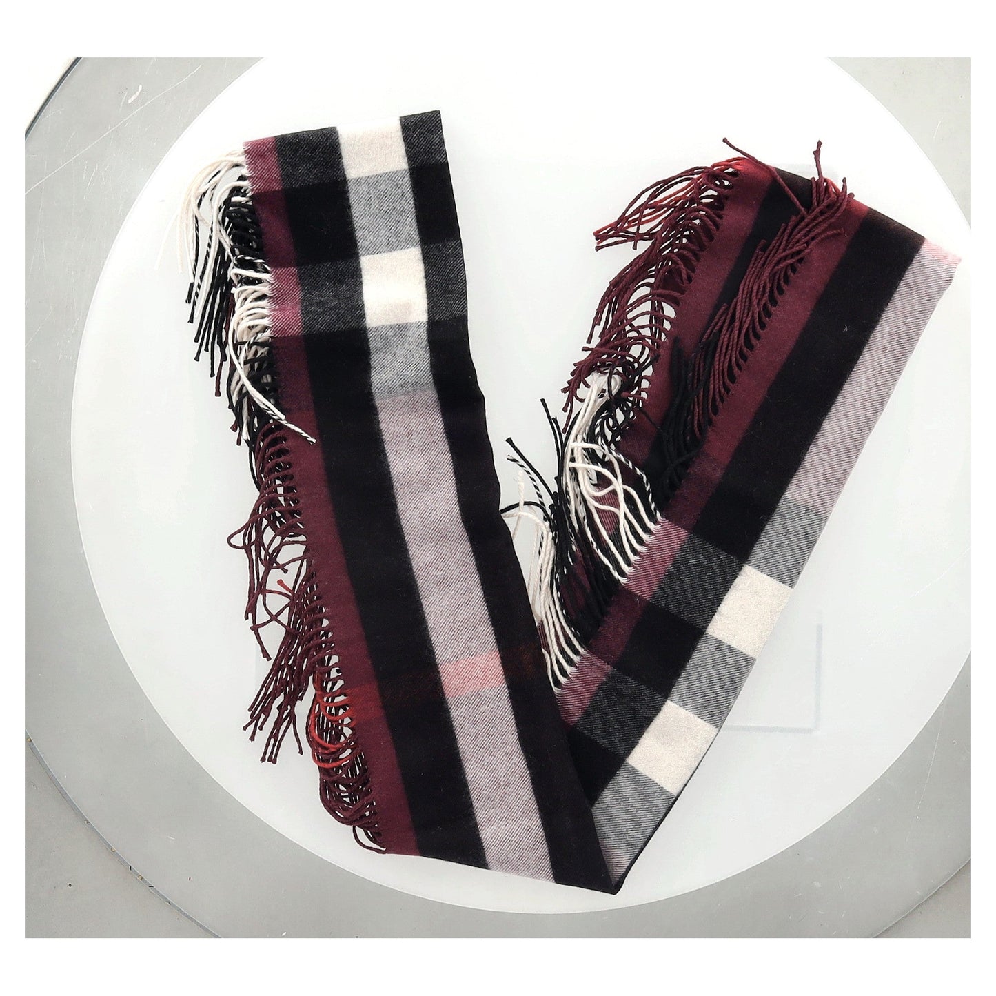 Burberry Check Print Fringed Scarf in Multicolor Wool