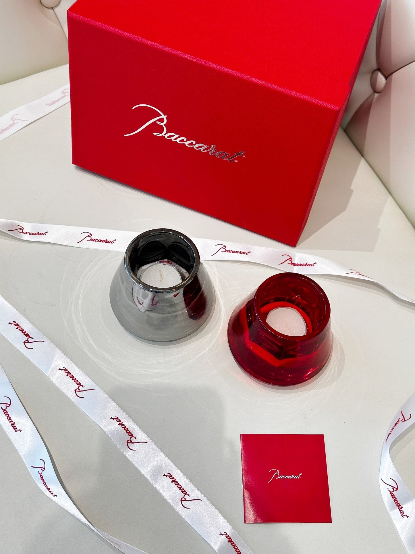 Baccarat Harcourt Flame of Passion Mini Candle Holder Set - Red & Silver Edition