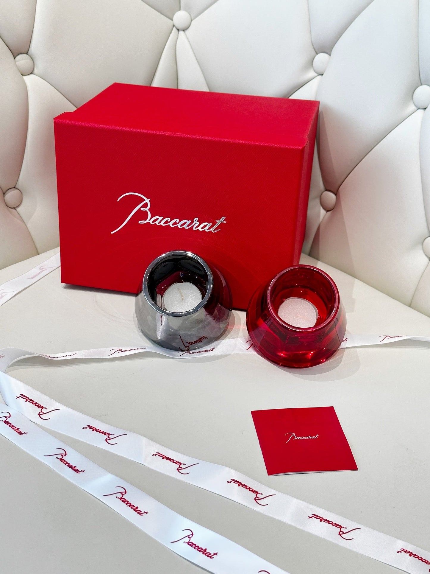 Baccarat Harcourt Flame of Passion Mini Candle Holder Set - Red & Silver Edition