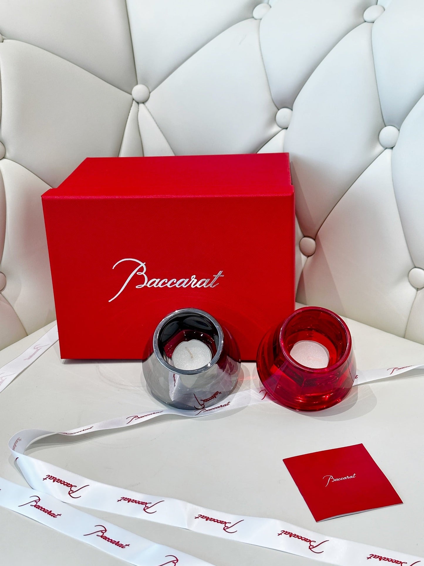 Baccarat Harcourt Flame of Passion Mini Candle Holder Set - Red & Silver Edition