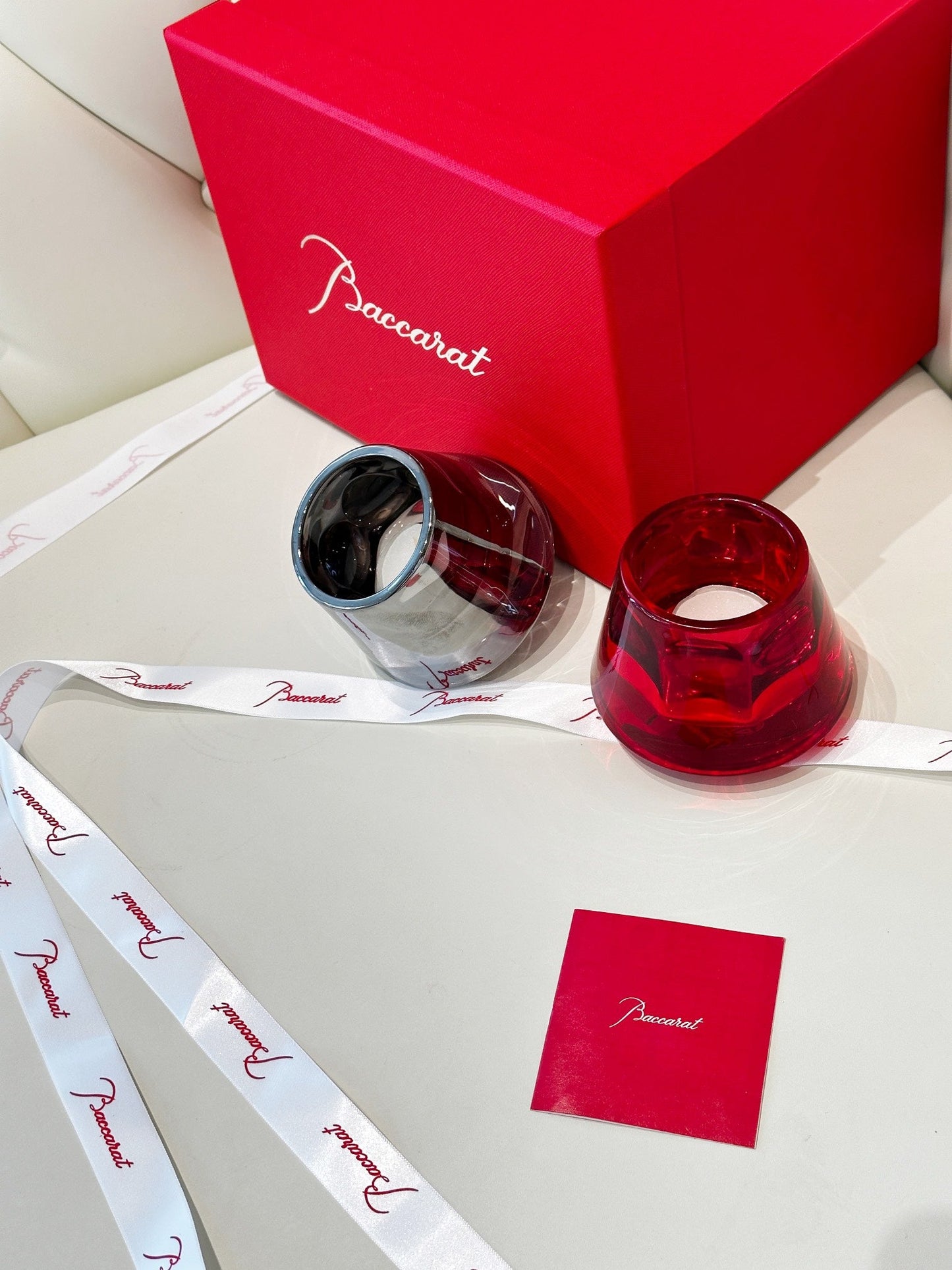Baccarat Harcourt Flame of Passion Mini Candle Holder Set - Red & Silver Edition
