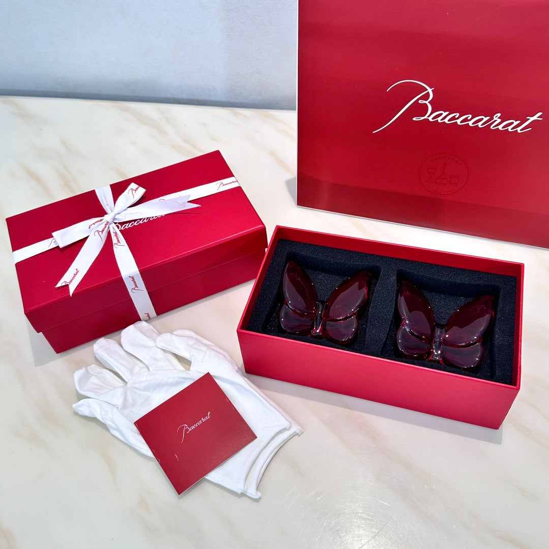 Baccarat PAPILLON Lucky Butterfly Crystal Decor Piece - Symbol of Grace and Elegance (2-piece red)