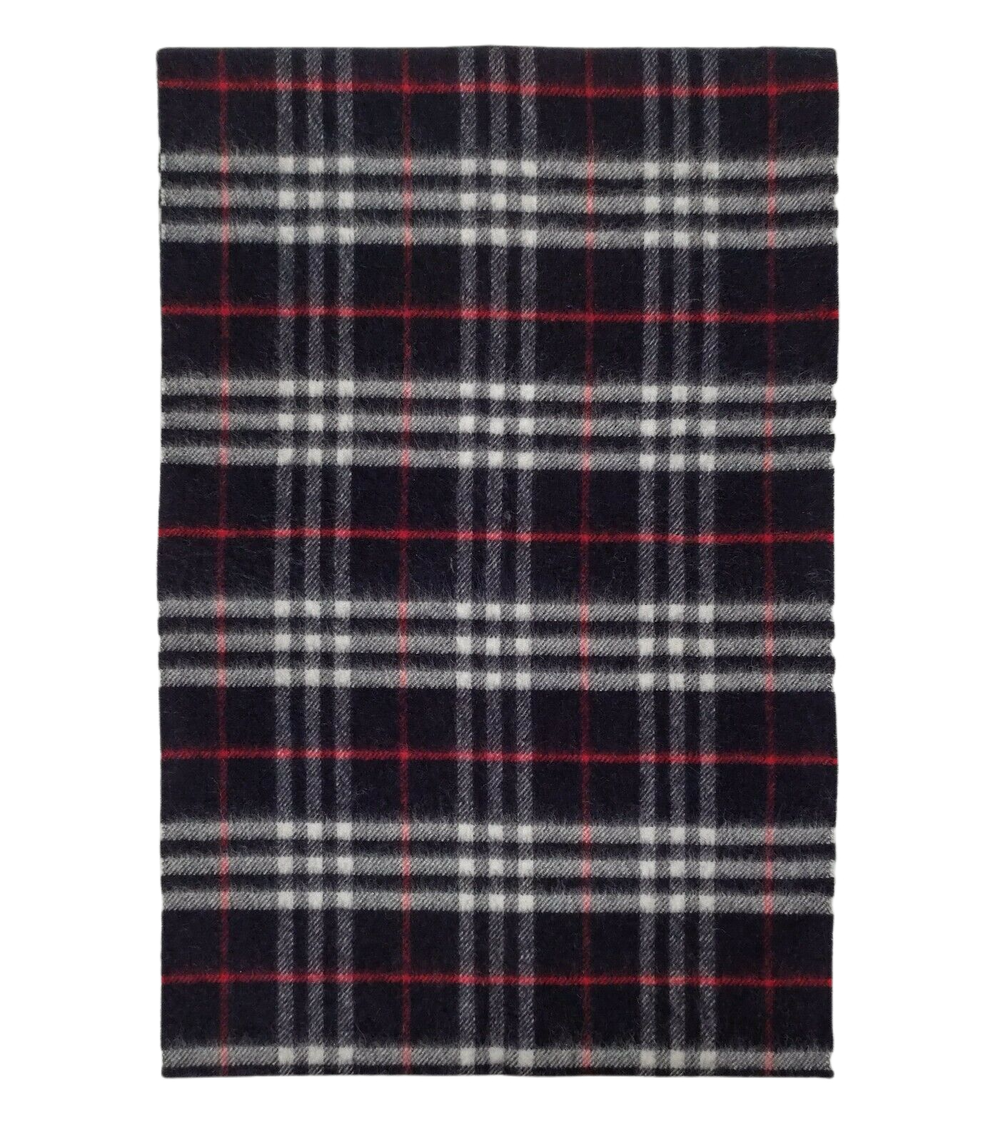 Burberry Navy Vintage Checker Cashmere Long Scarf with Fringe