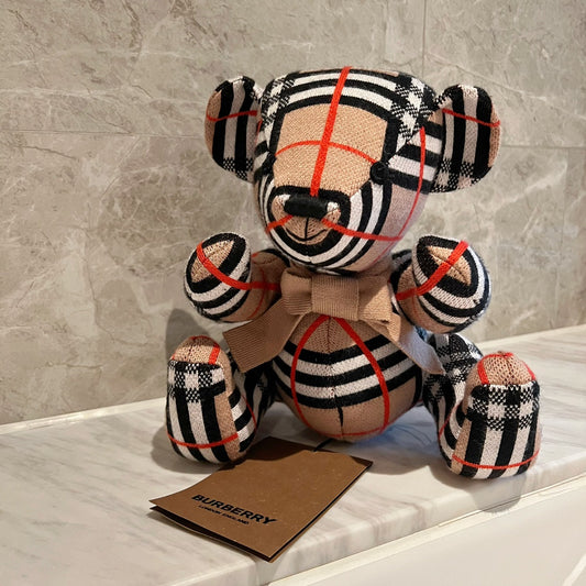 Burberry Inspired Classic Plaid Thomas Bear Style Plush Toy Figurine with Bow Tie - 25cm Tall