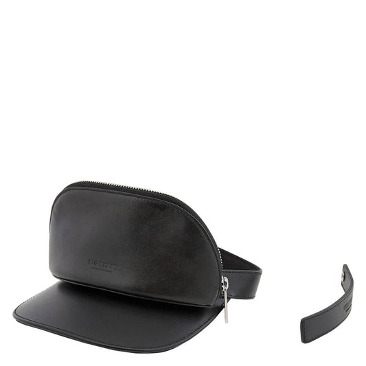 Burberry Black Leather Zip-Pocket Visor