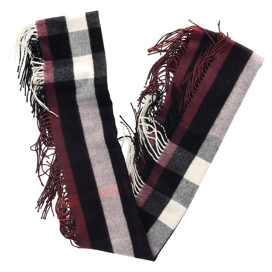 Burberry Check Print Fringed Scarf in Multicolor Wool