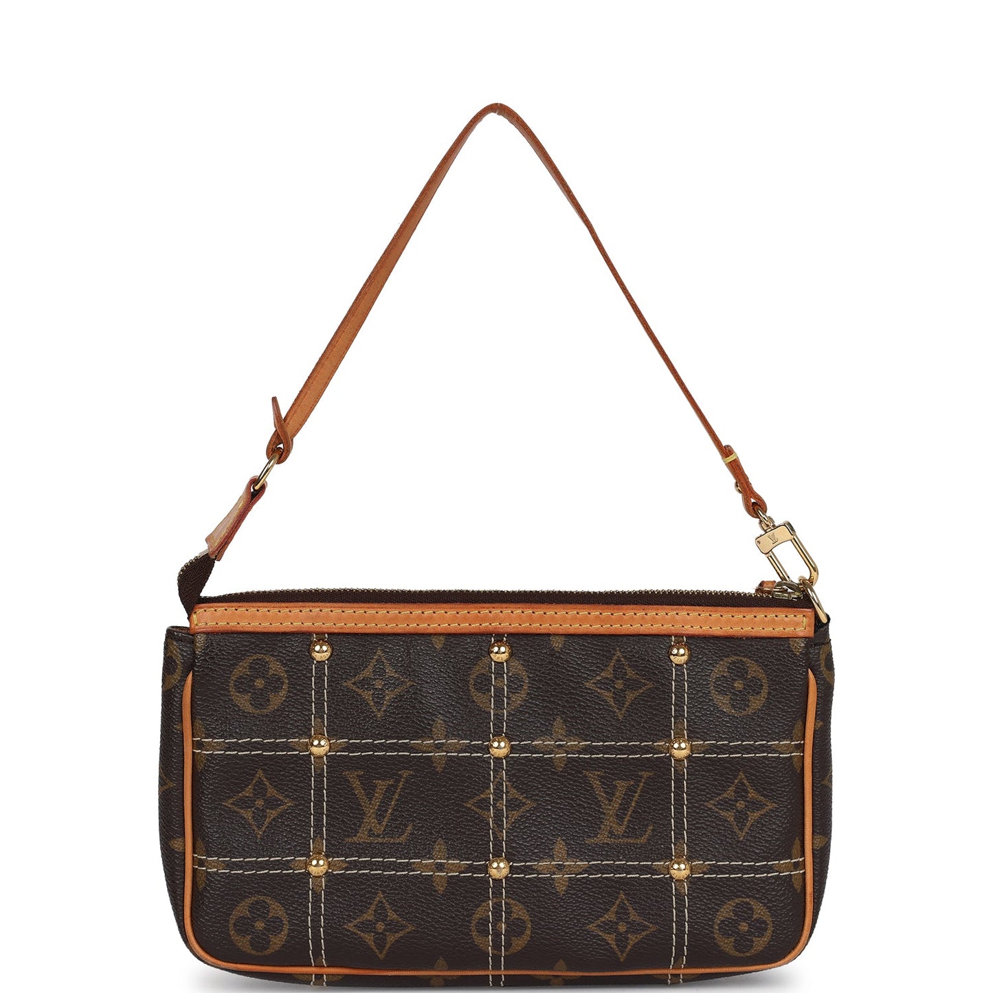 Pre-owned Louis Vuitton Pochette Accessories Brown Monogram Rivet Gold Hardware