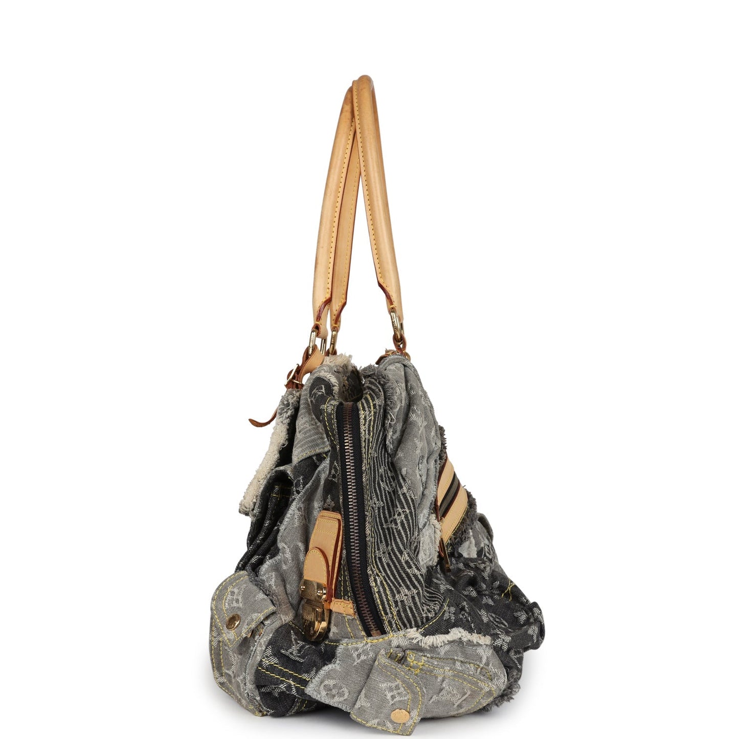 Pre-owned Louis Vuitton Patchwork Bowly Bag Grey Monogram Denim Gold Hardware