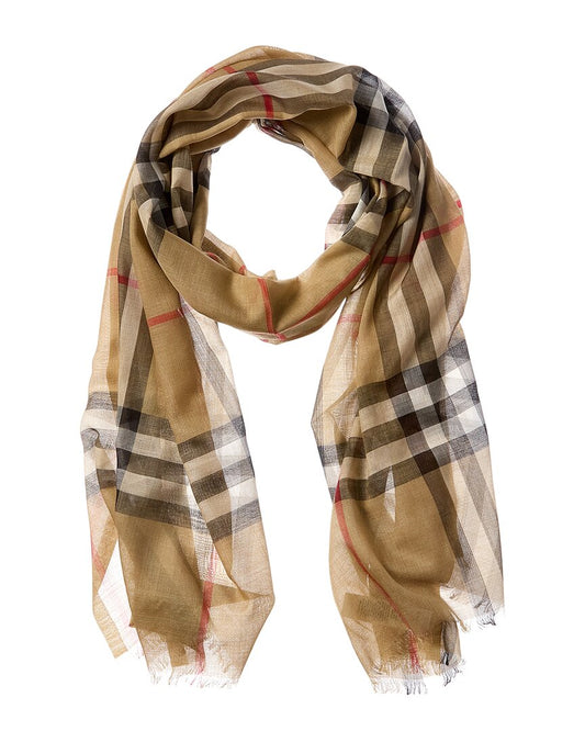 Burberry Check Print Wool & Silk-Blend Scarf