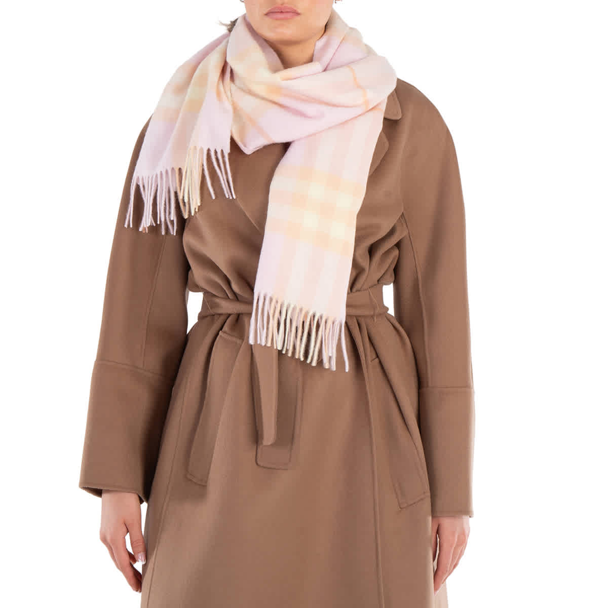 Burberry Checked Cashmere Fringe Scarf