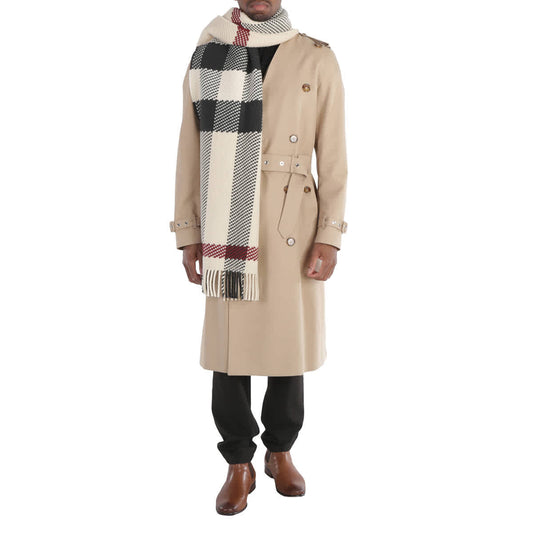 Burberry Stone Jumbo Check Wool Fringed Scarf