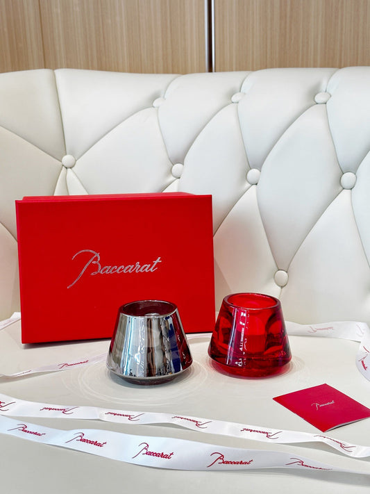 Baccarat Harcourt Flame of Passion Mini Candle Holder Set - Red & Silver Edition